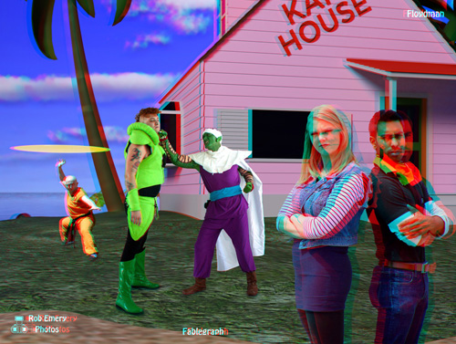 Krillin and Piccolo try to repel the androids from Kame House